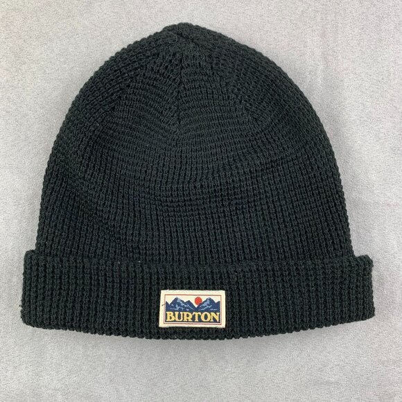 Burton Mens Winter Hat One Size Black Waffle Knit Toque Beanie Snowboarding - Picture 1 of 5